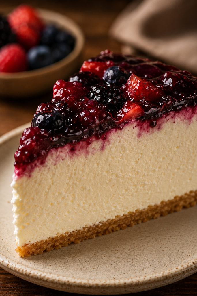 Mascarpone vs. queso crema: ¿cuál es la diferencia? Porción de cheesecake con mascarpone y frutos rojos