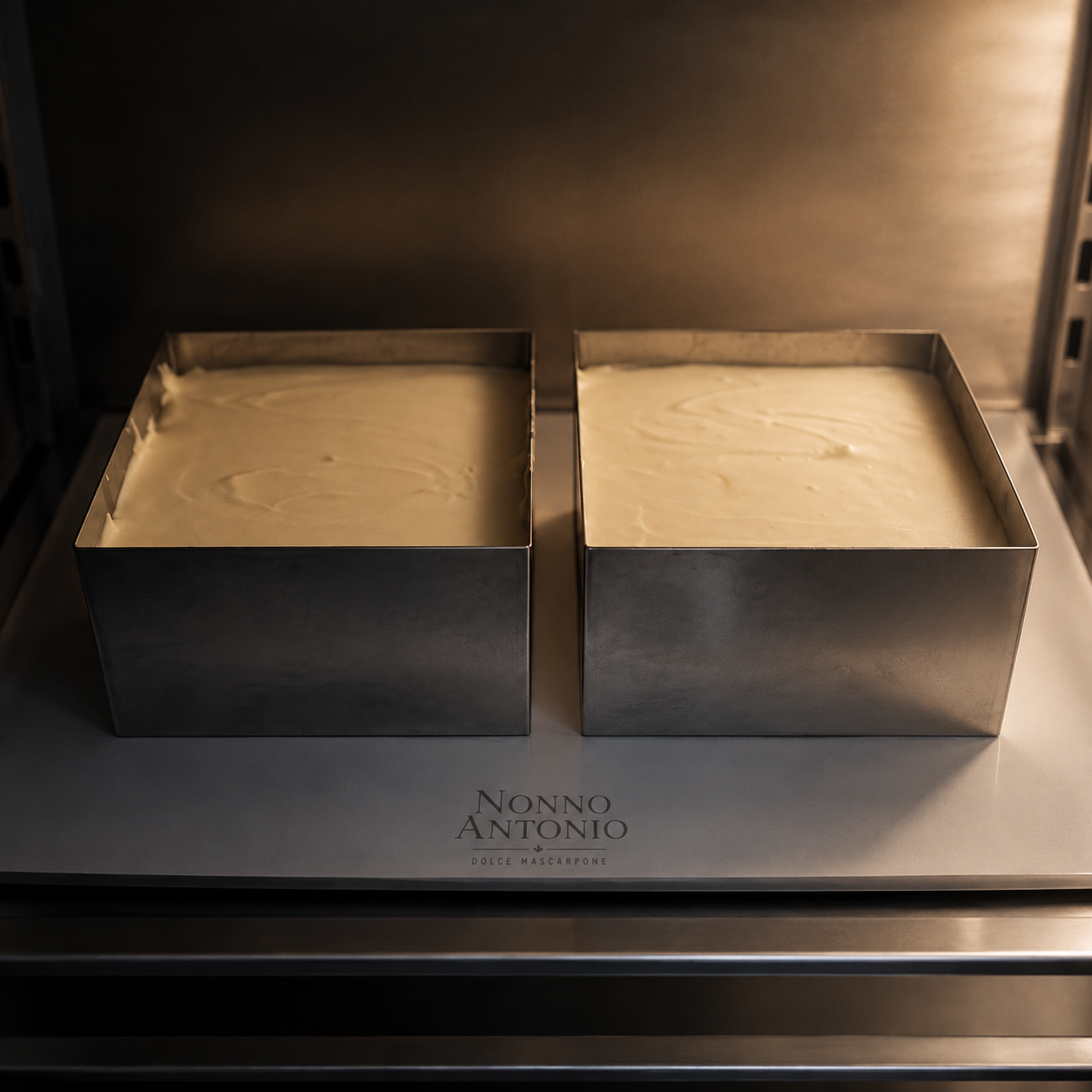 Tiramisú Tiramisù artesanal durante su proceso de elaboración y reposo