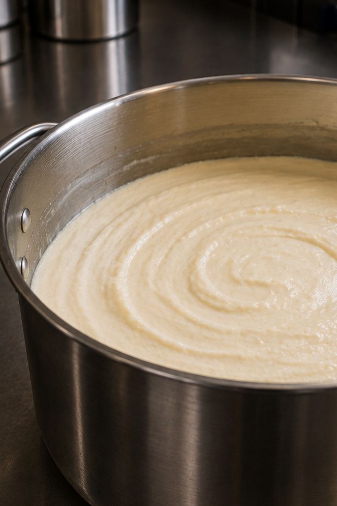 nuestro mascarpone Mascarpone artesanal durante su proceso de elaboración