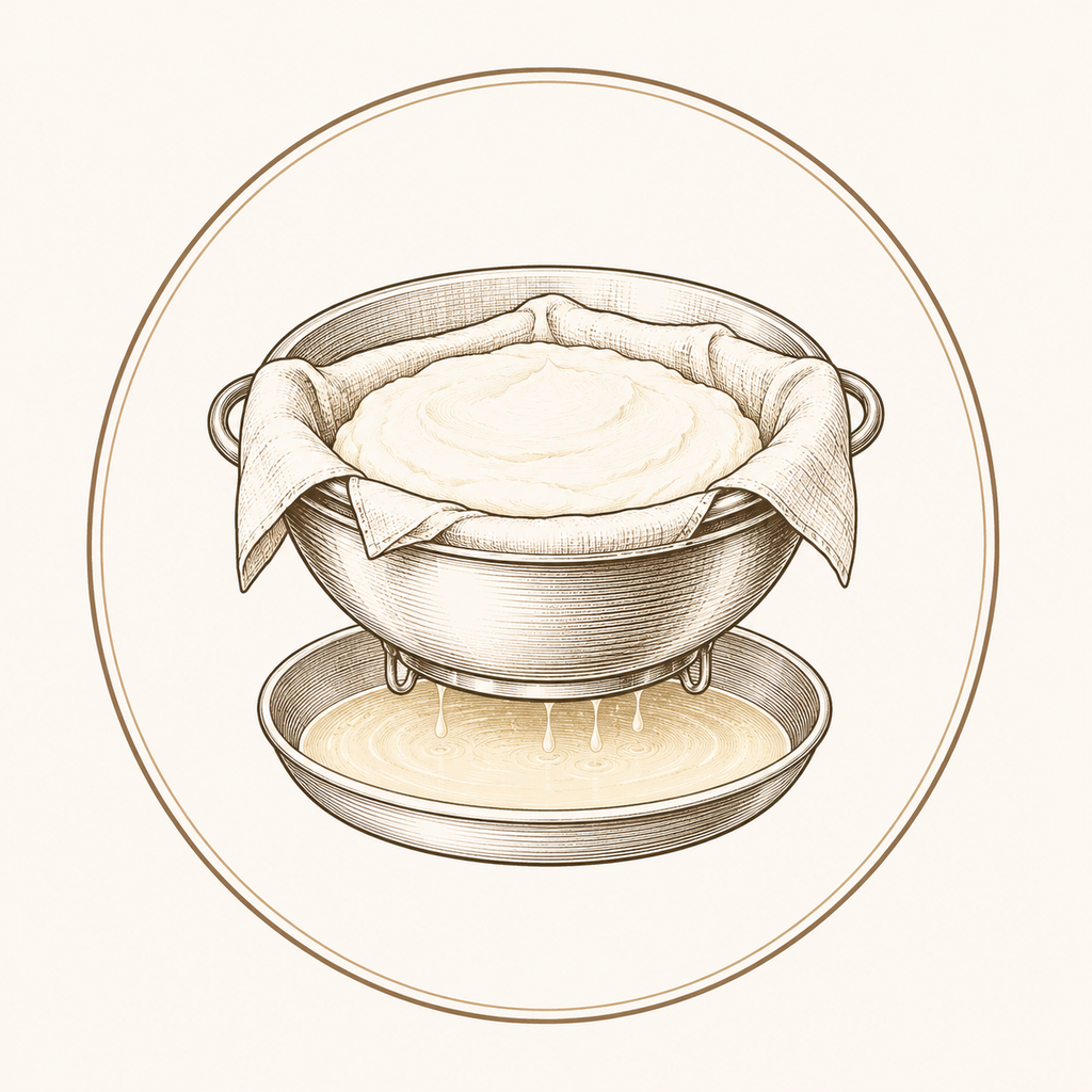 Escurrido del mascarpone para separar progresivamente el suero