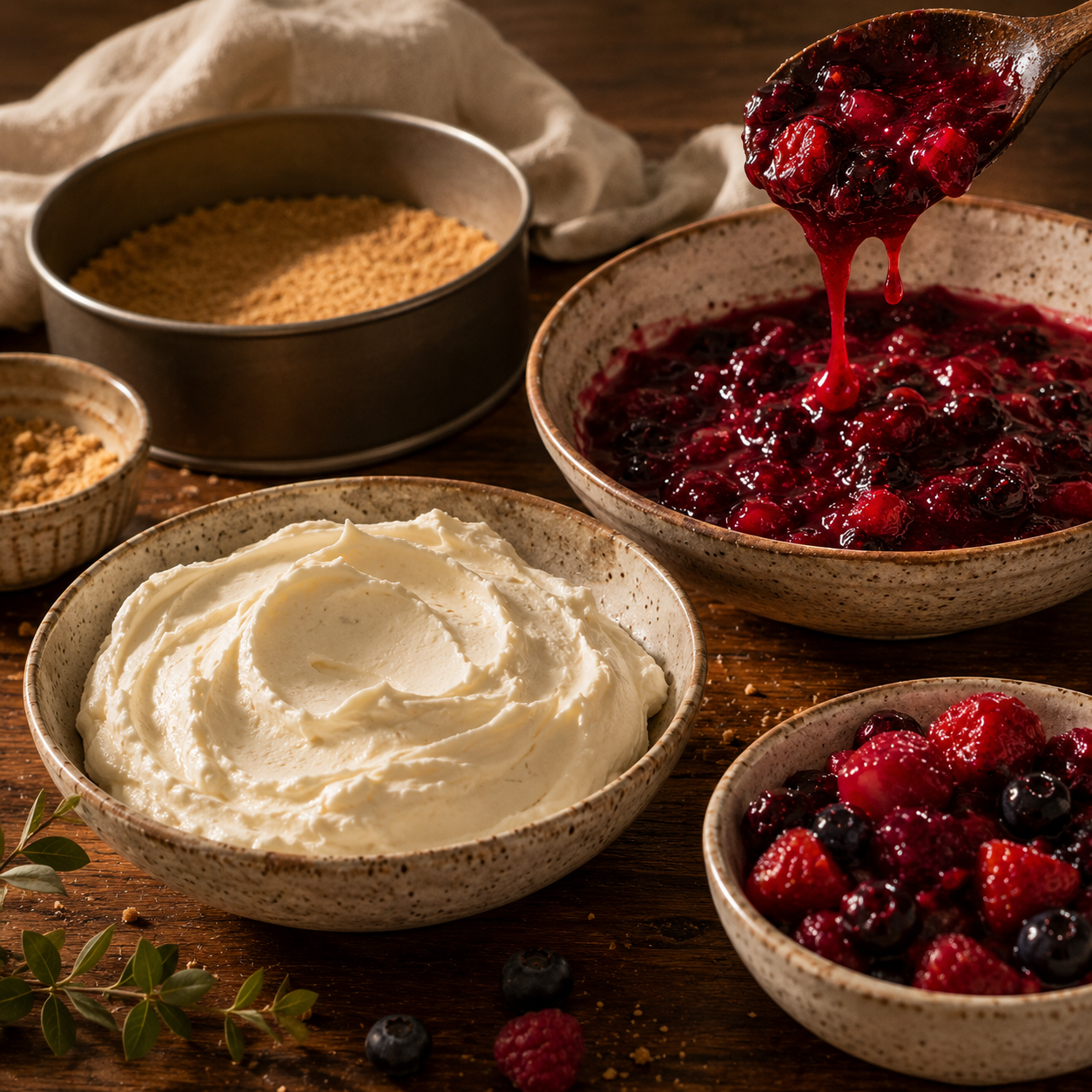 cheesecake-artesanal Mascarpone y preparación artesanal de frutos rojos para cheesecake