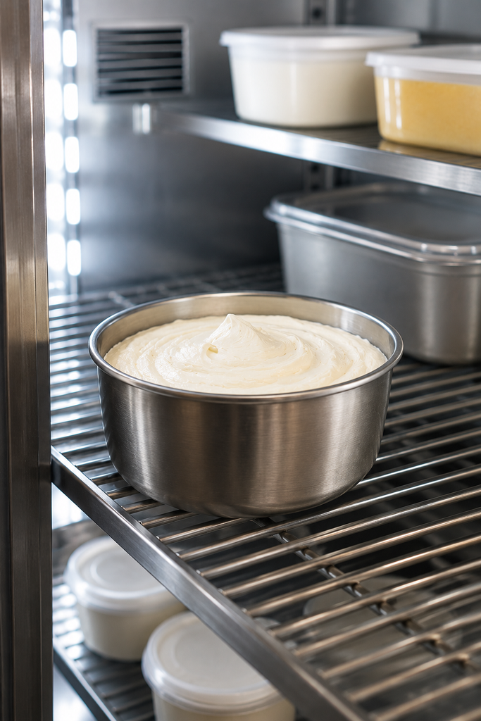 ¿Cómo conservar el mascarpone? Mascarpone almacenado en una heladera profesional