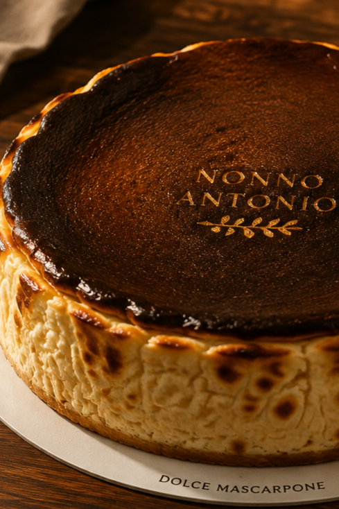 Torta Vasca de mascarpone con superficie intensamente tostada
